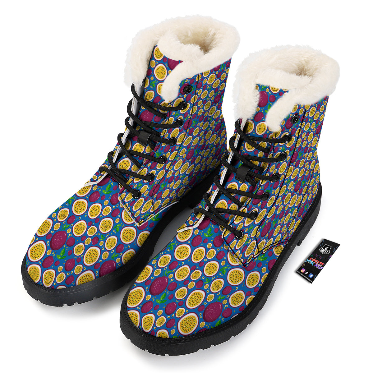 Blue Passion Fruit Print Pattern Winter Boots-grizzshop