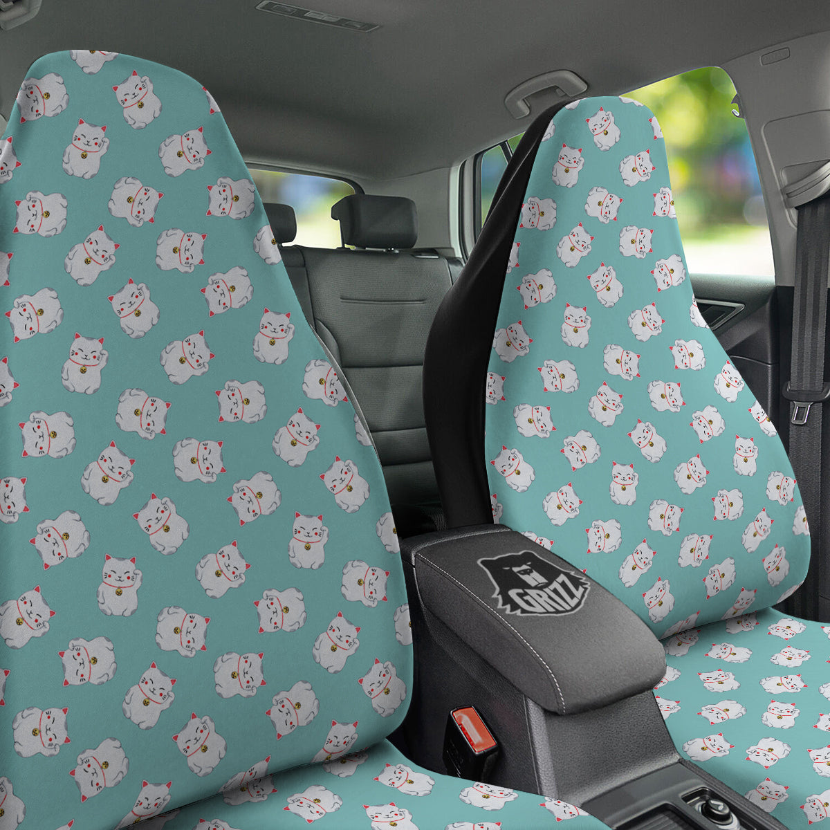 Blue Pastel Lucky Cat Print Pattern Car Seat Covers-grizzshop