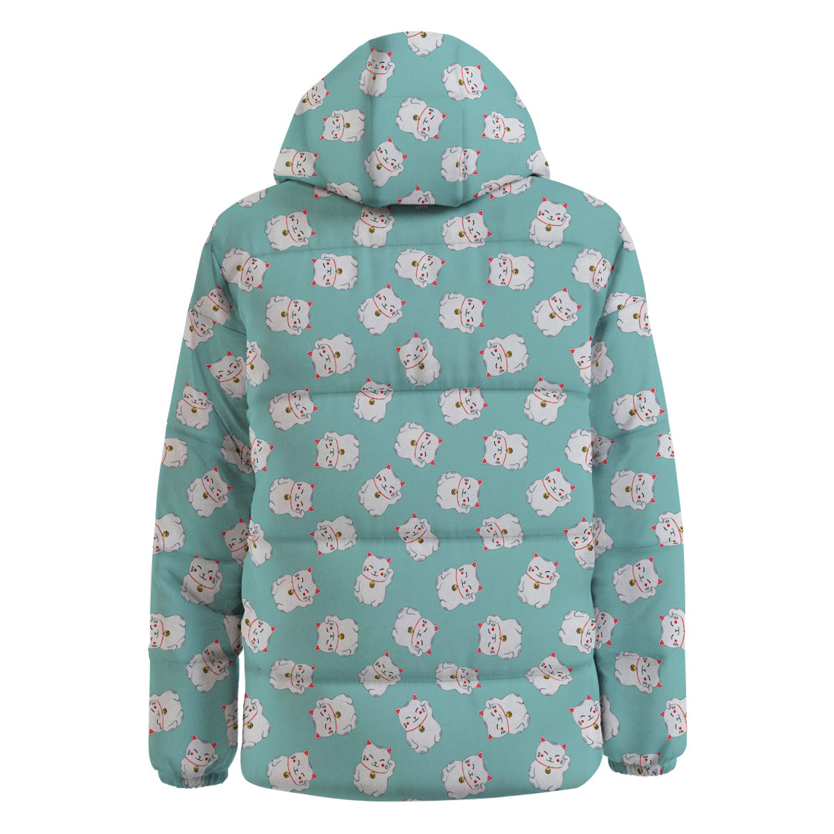 Blue Pastel Lucky Cat Print Pattern Down Jacket-grizzshop
