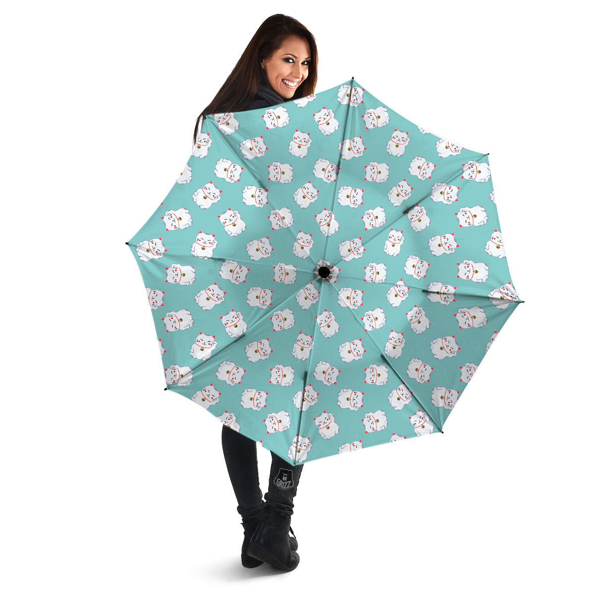 Blue Pastel Lucky Cat Print Pattern Umbrella-grizzshop