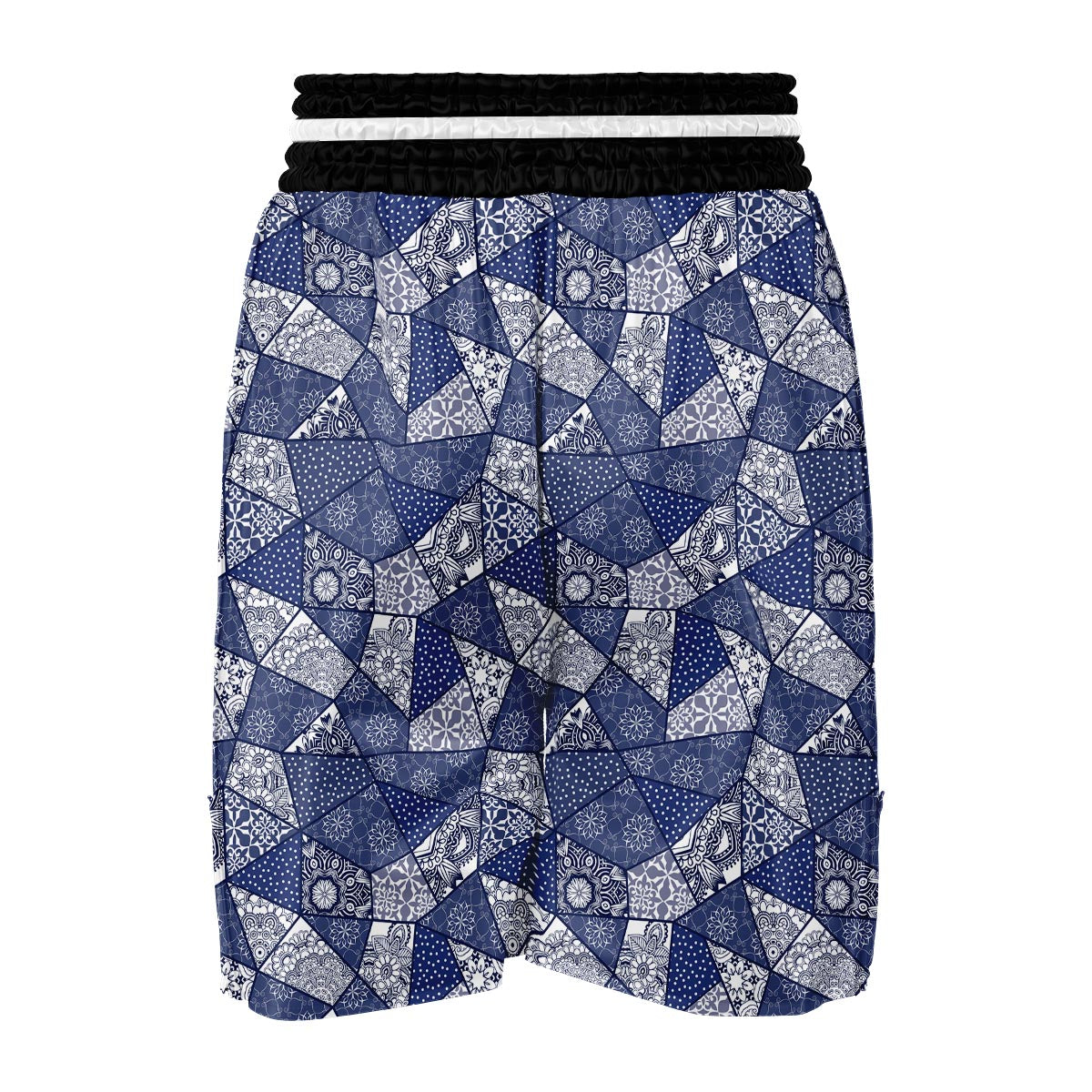 Blue Patchwork Pattern Print Boxing Shorts-grizzshop