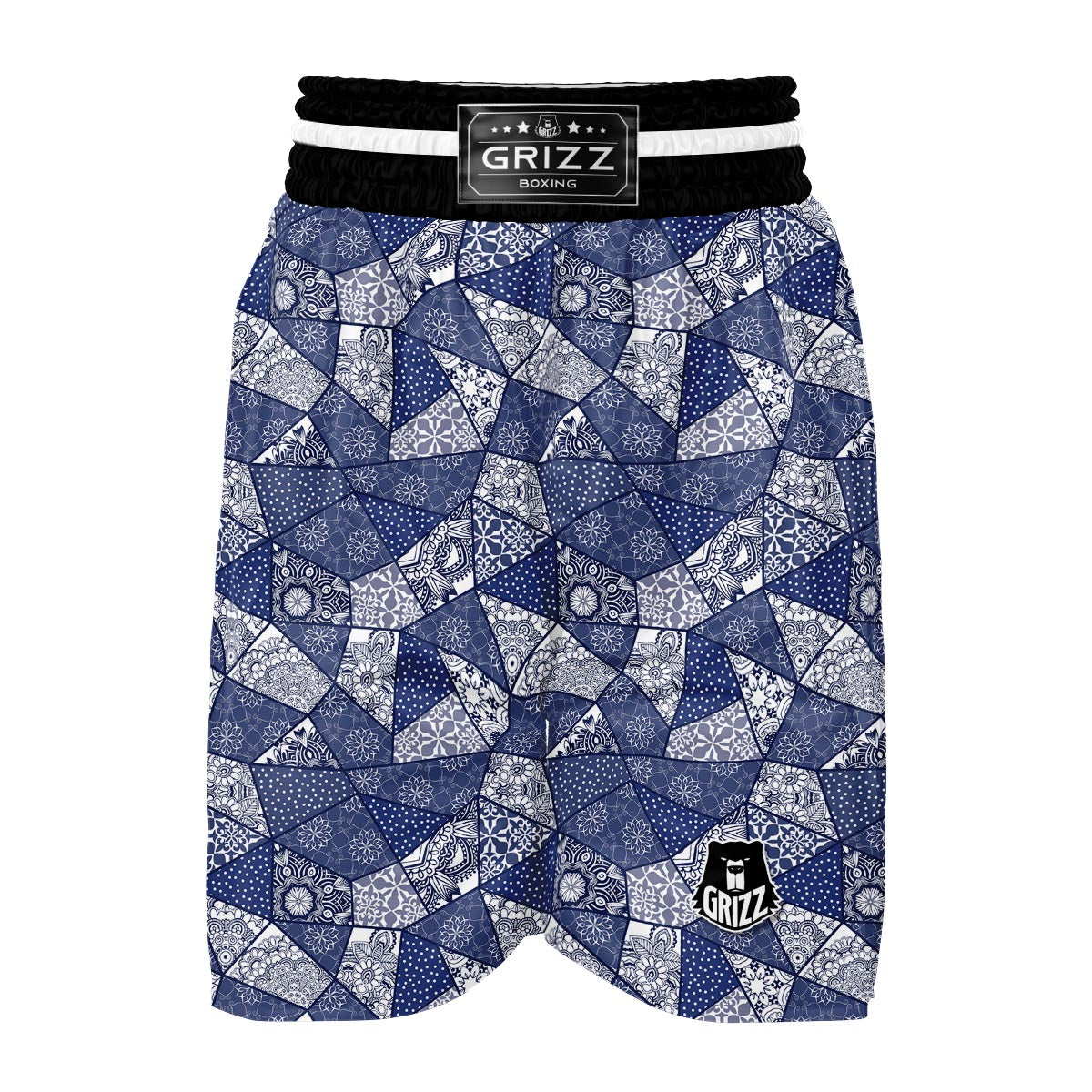 Blue Patchwork Pattern Print Boxing Shorts-grizzshop