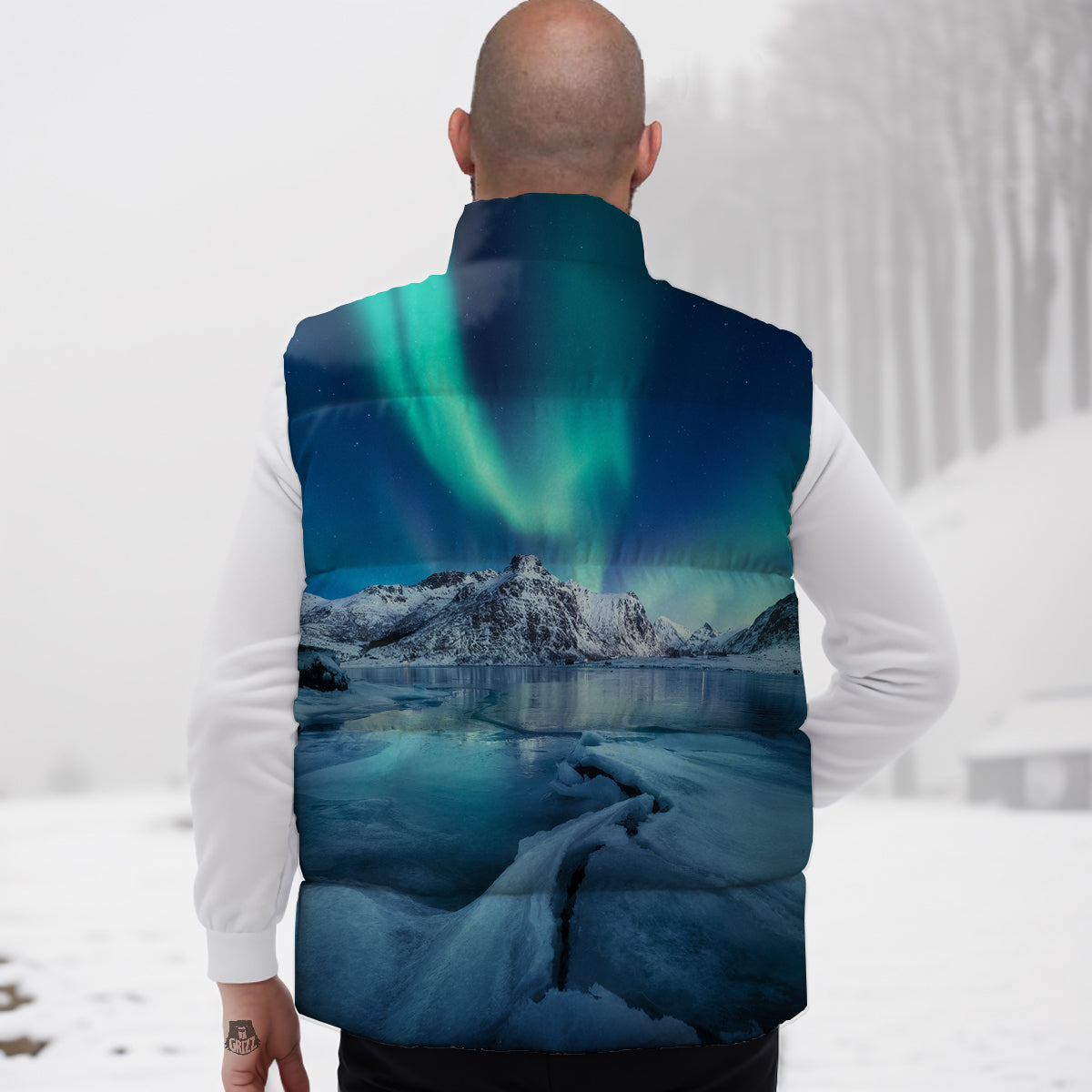 Blue Patchwork Pattern Print Down Vest