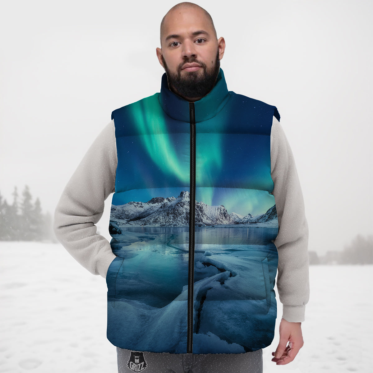 Blue Patchwork Pattern Print Down Vest