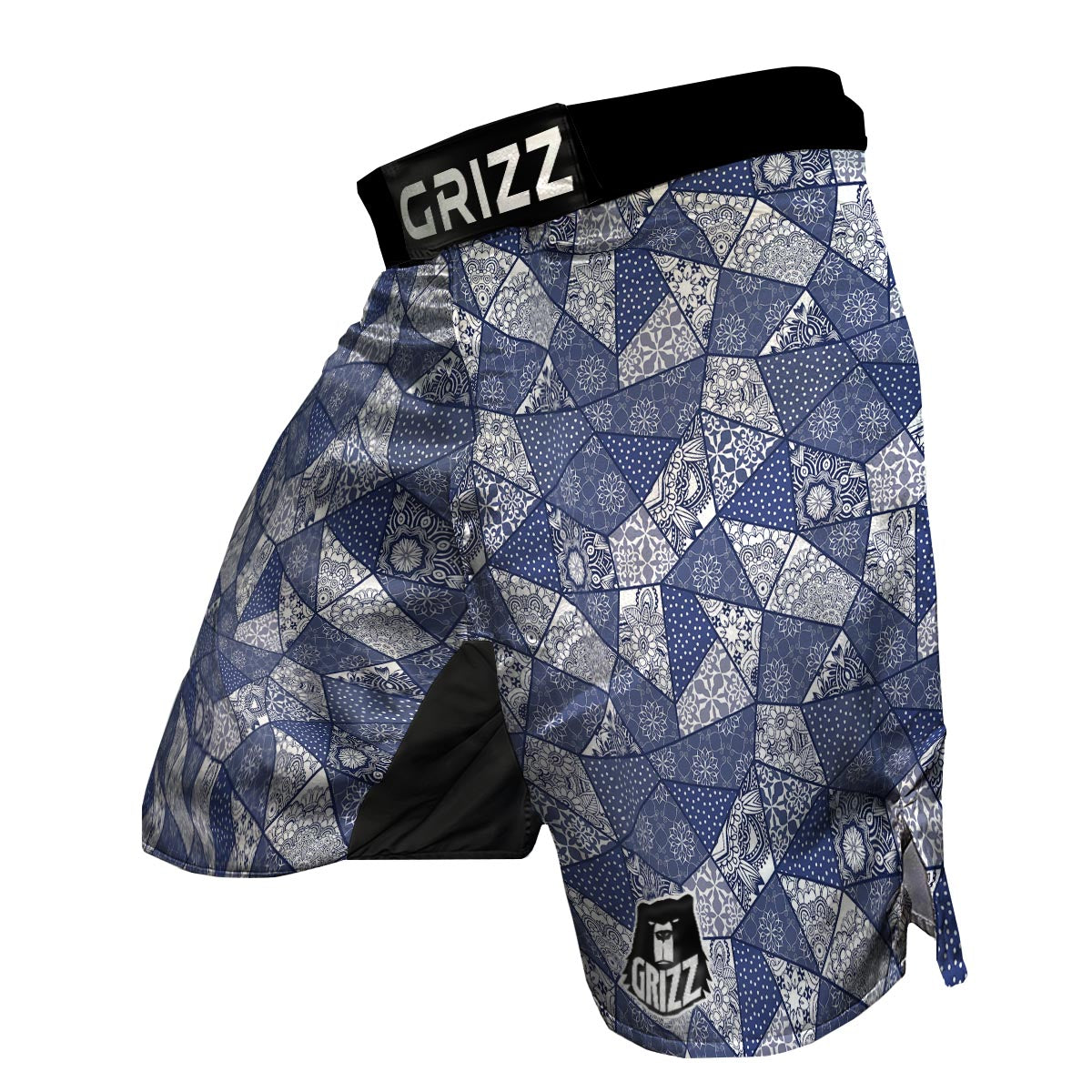 Blue Patchwork Pattern Print MMA Shorts-grizzshop