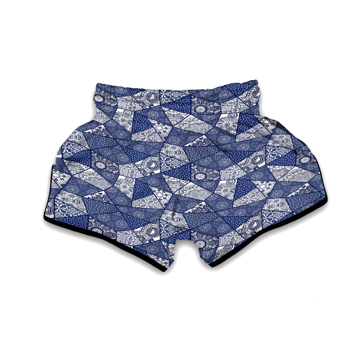 Blue Patchwork Pattern Print Muay Thai Boxing Shorts-grizzshop