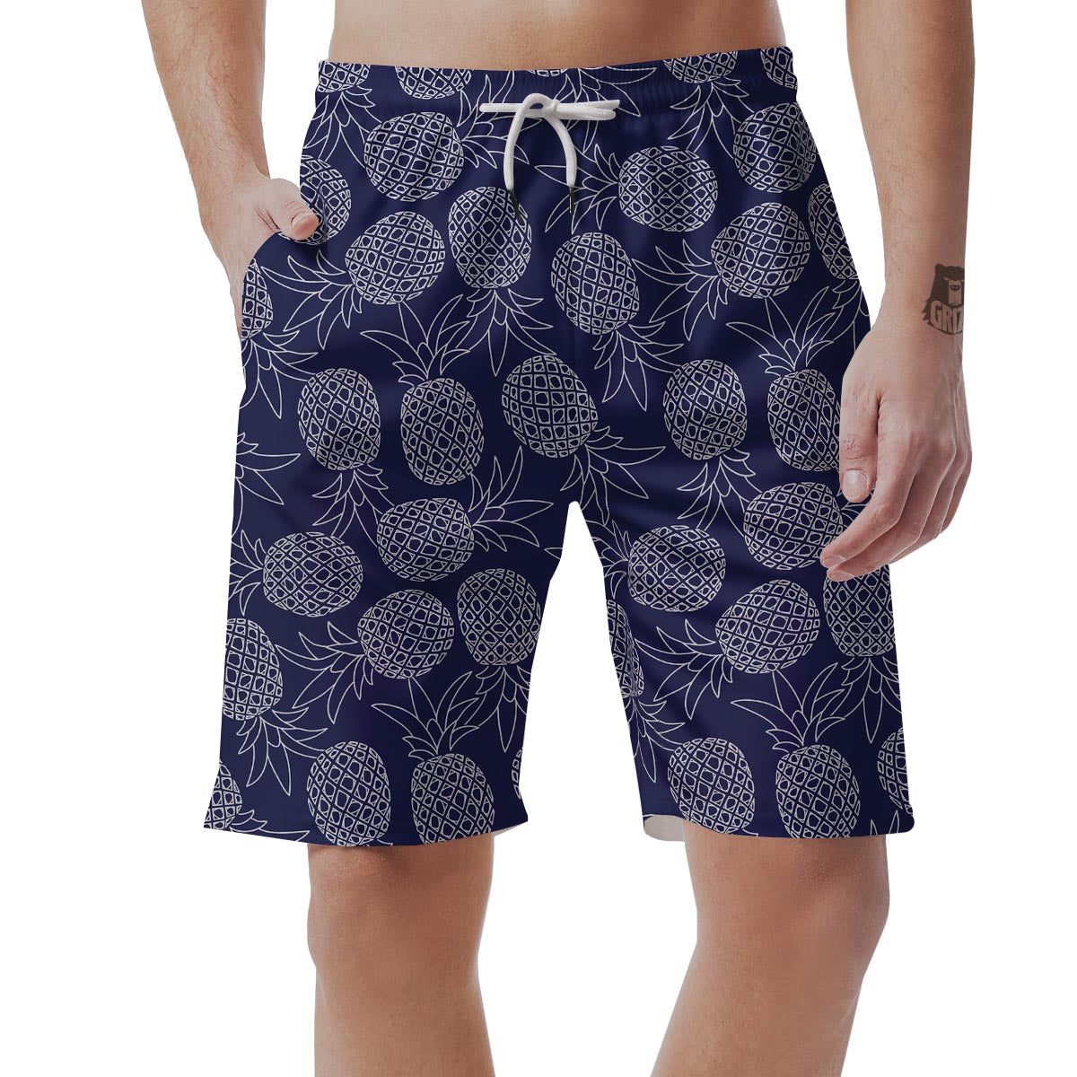 Blue Pine Pineapple Print Men's Shorts-grizzshop