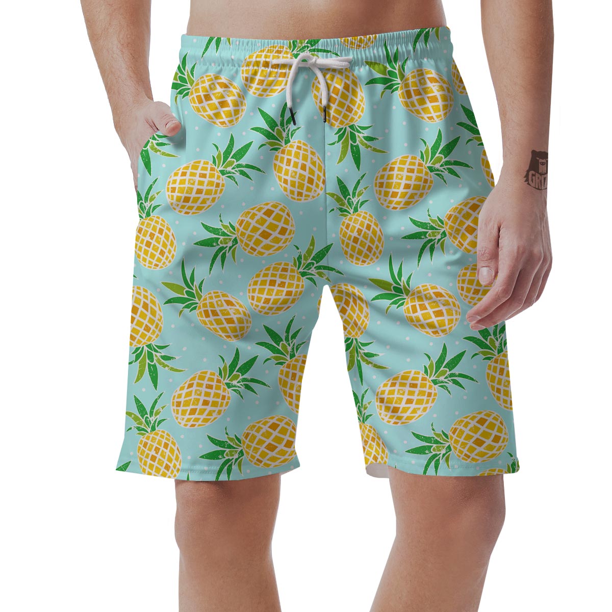 Blue Pineapple Print Men's Shorts-grizzshop