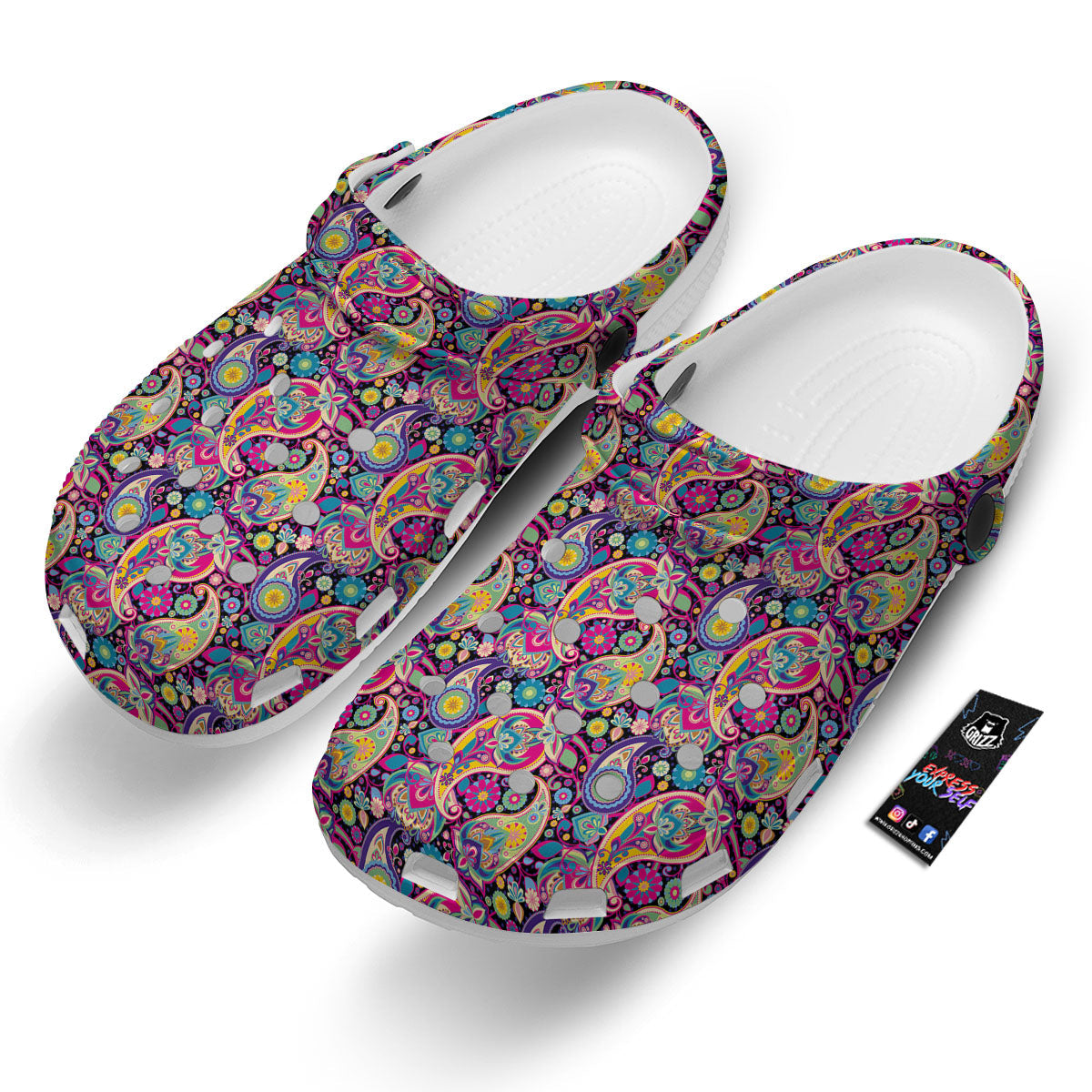 Blue Pink And Green Paisley Print Clog-grizzshop