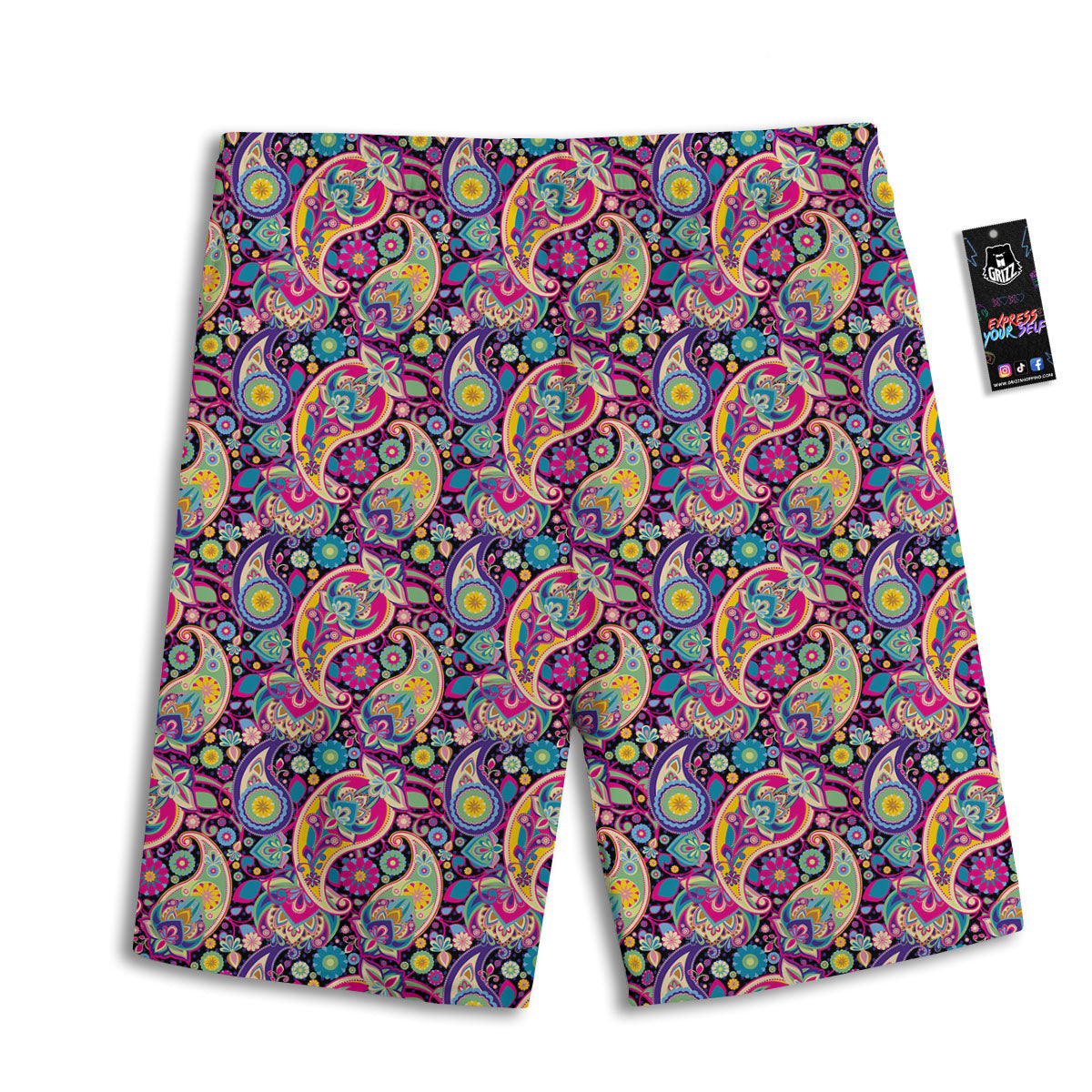 Blue Pink And Green Paisley Print Men's Athletic Shorts