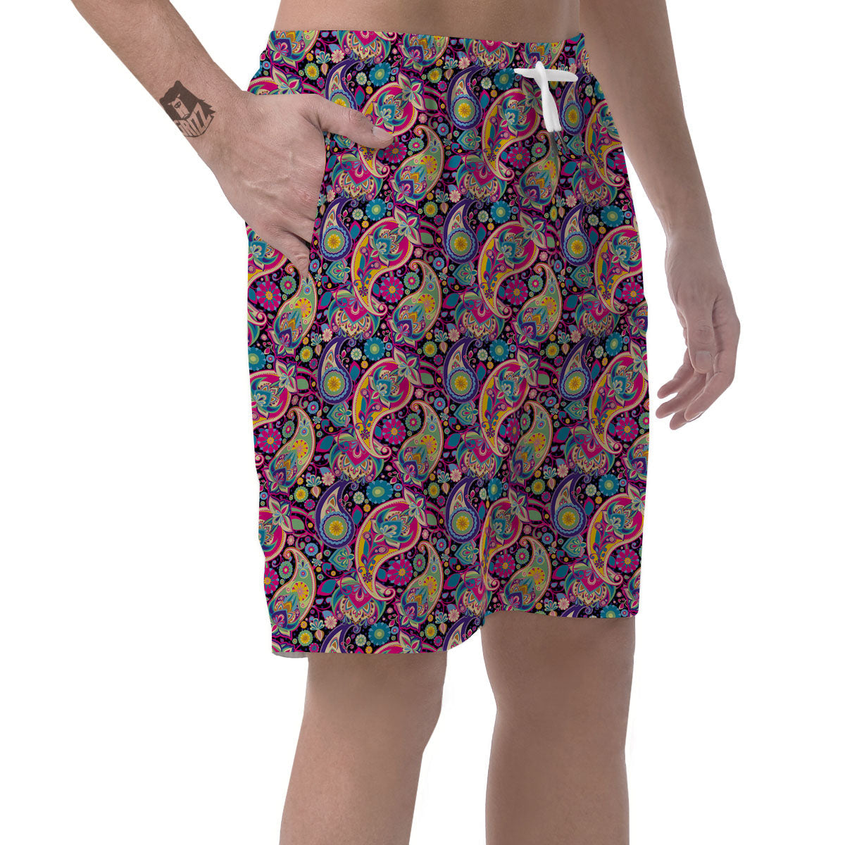Blue Pink And Green Paisley Print Men's Shorts-grizzshop