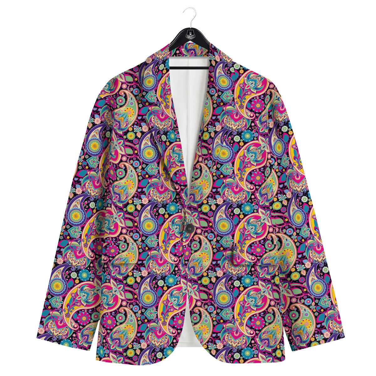 Blue Pink And Green Paisley Print Men's Sport Coat-grizzshop