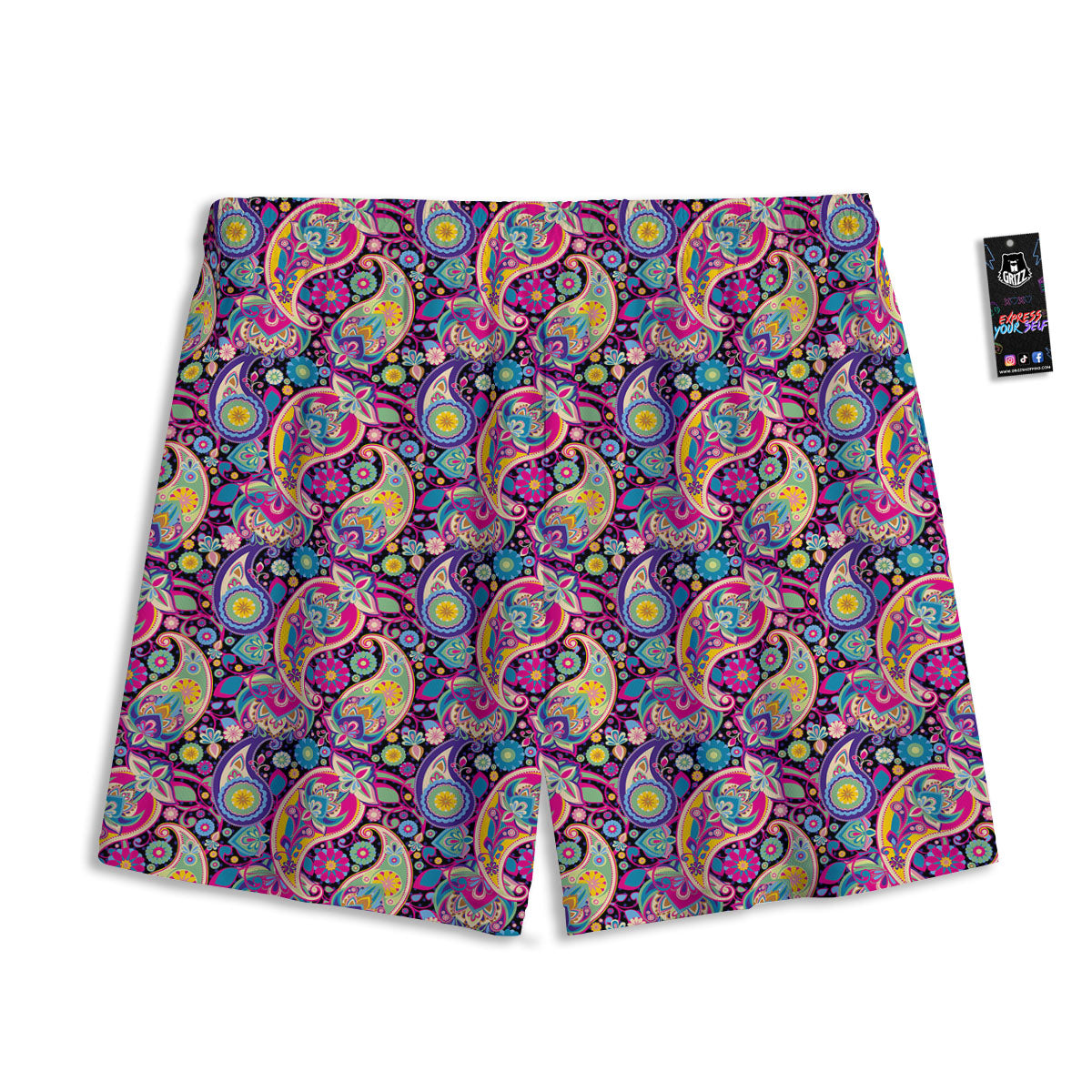Blue Pink And Green Paisley Print Mesh Shorts