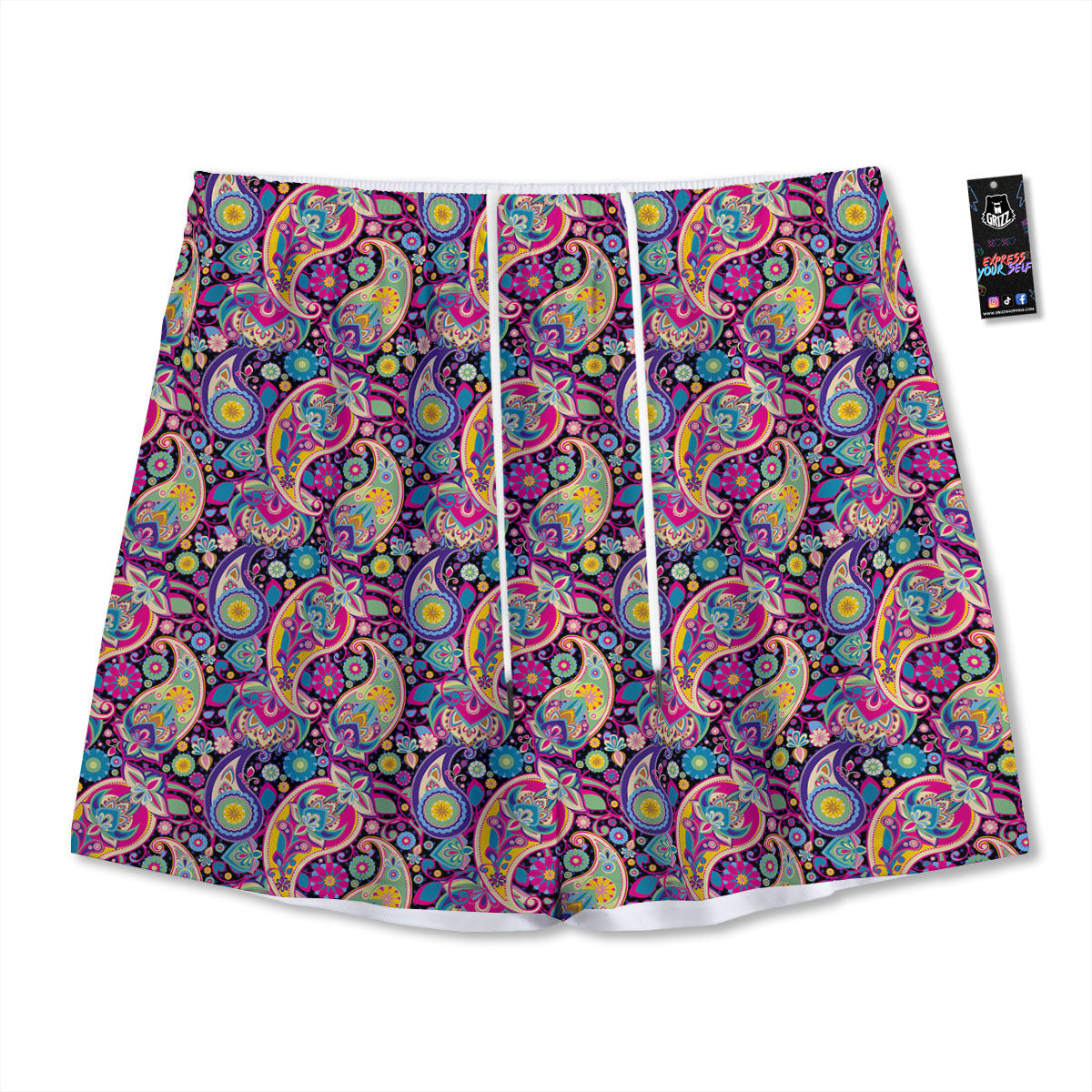 Blue Pink And Green Paisley Print Mesh Shorts