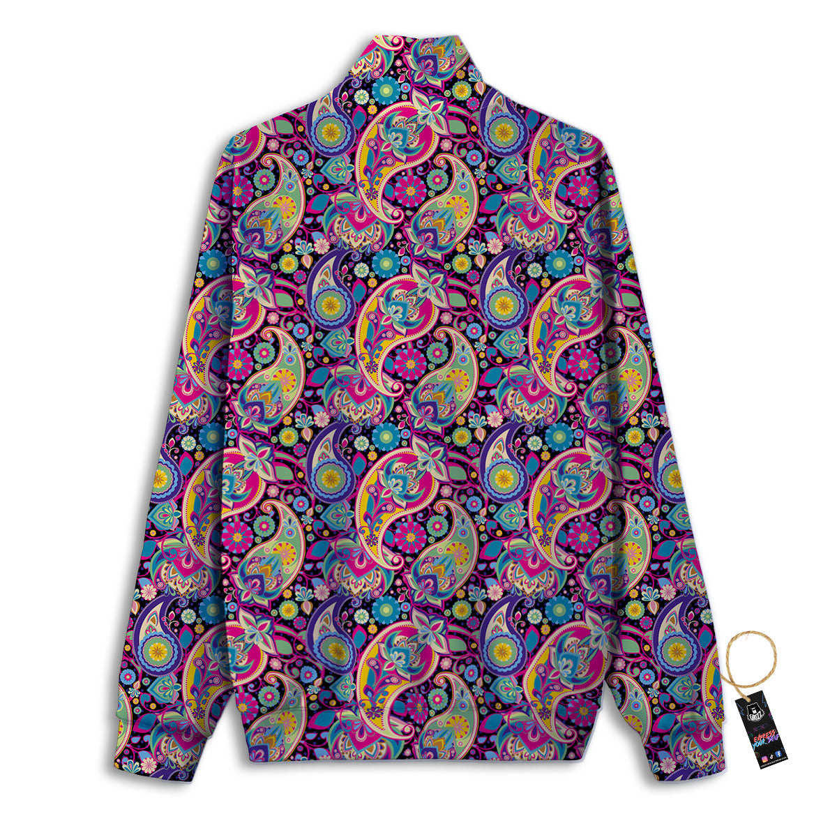 Blue Pink And Green Paisley Print Track Jacket-grizzshop