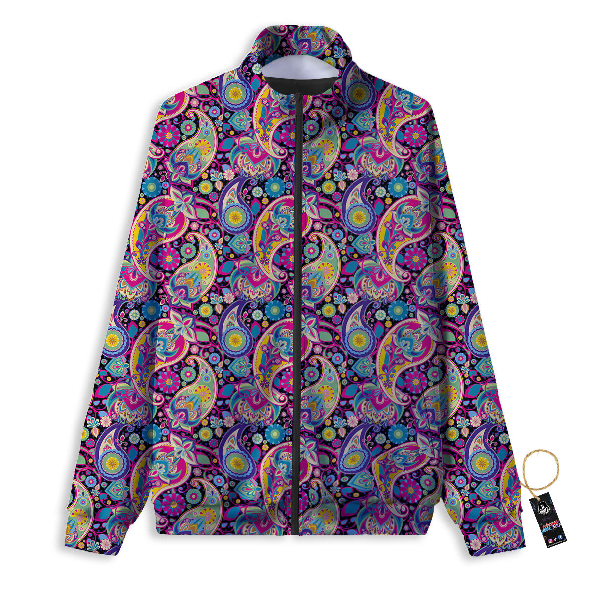 Blue Pink And Green Paisley Print Track Jacket-grizzshop