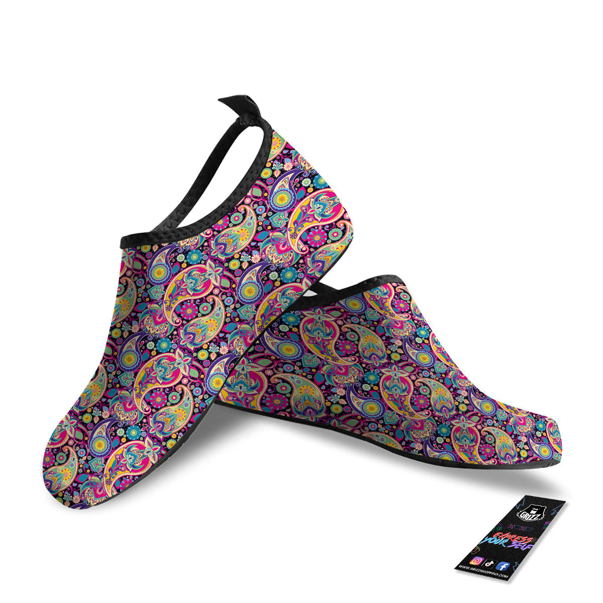 Blue Pink And Green Paisley Print Water Shoes-grizzshop
