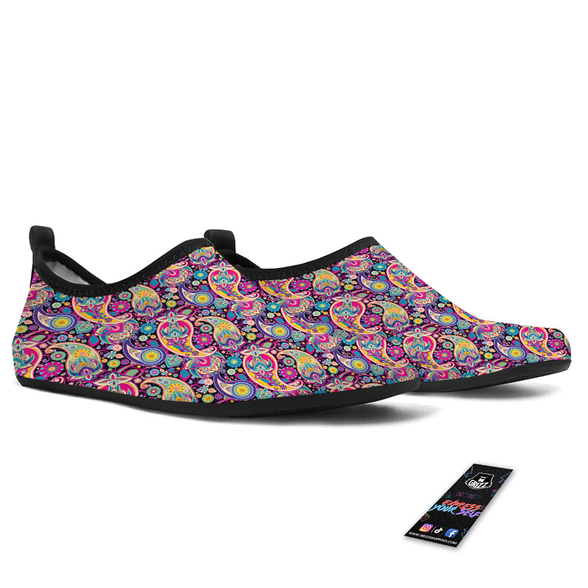 Blue Pink And Green Paisley Print Water Shoes-grizzshop