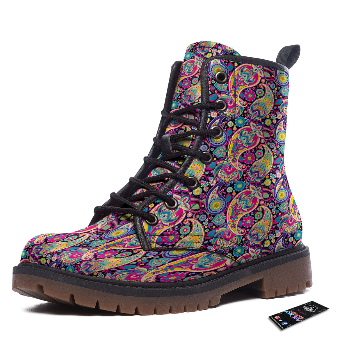 Blue Pink And Green Paisley Print Work Boots-grizzshop