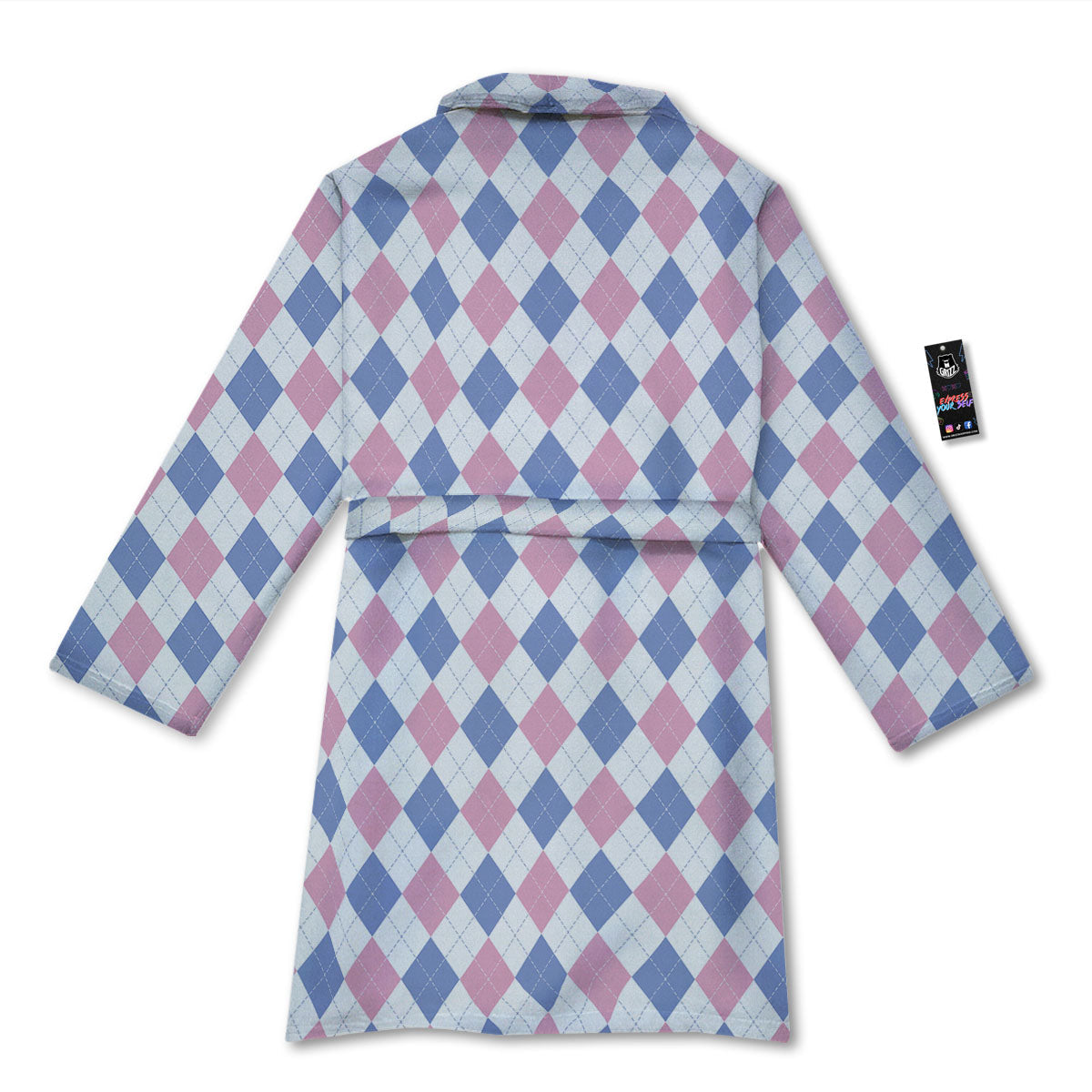 Blue Pink And White Argyle Print Pattern Bathrobe-grizzshop