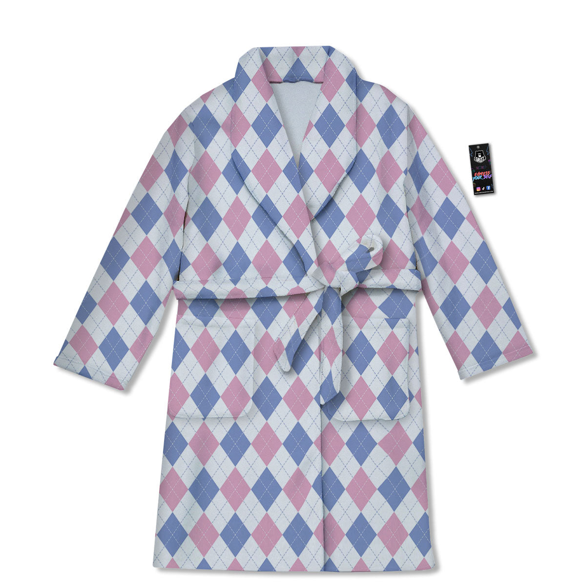 Blue Pink And White Argyle Print Pattern Bathrobe-grizzshop