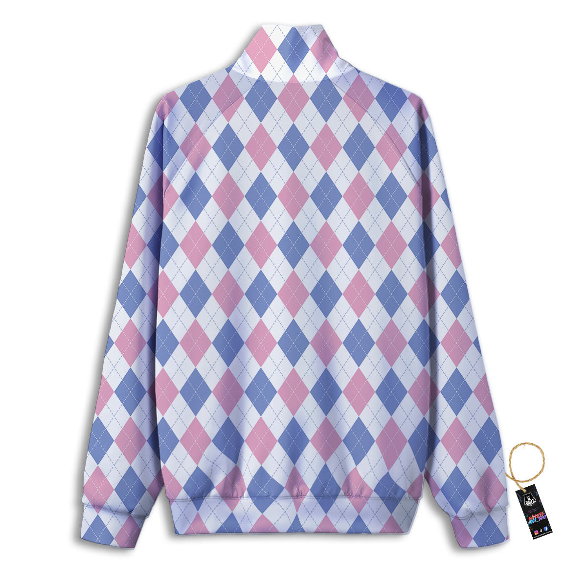 Blue Pink And White Argyle Print Pattern Track Jacket-grizzshop