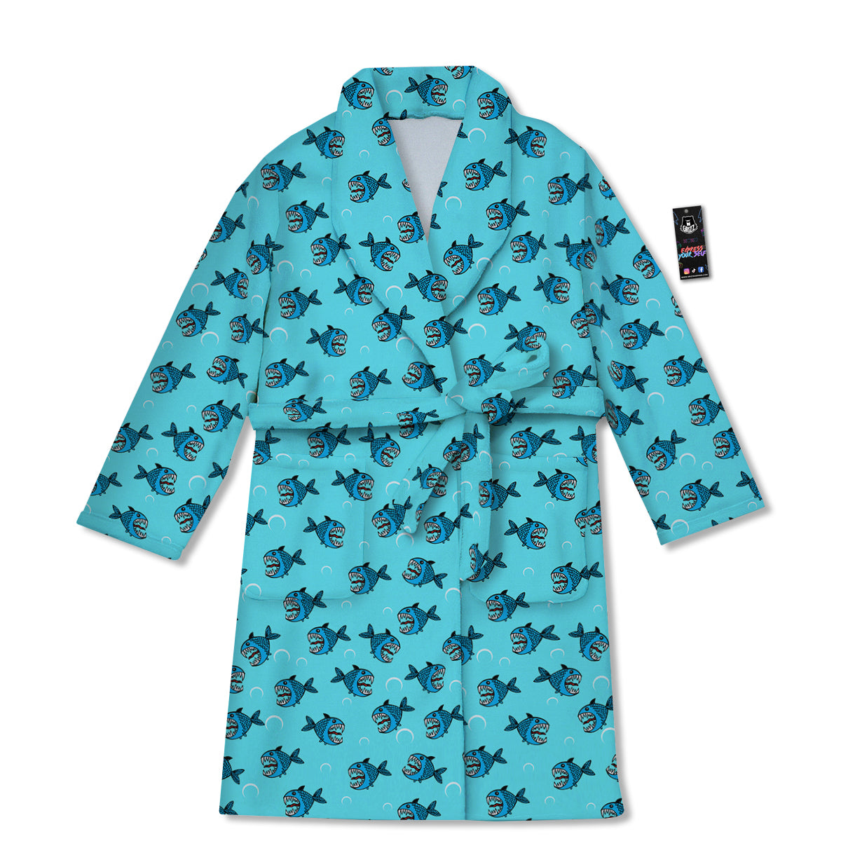 Blue Piranha Print Pattern Bathrobe-grizzshop