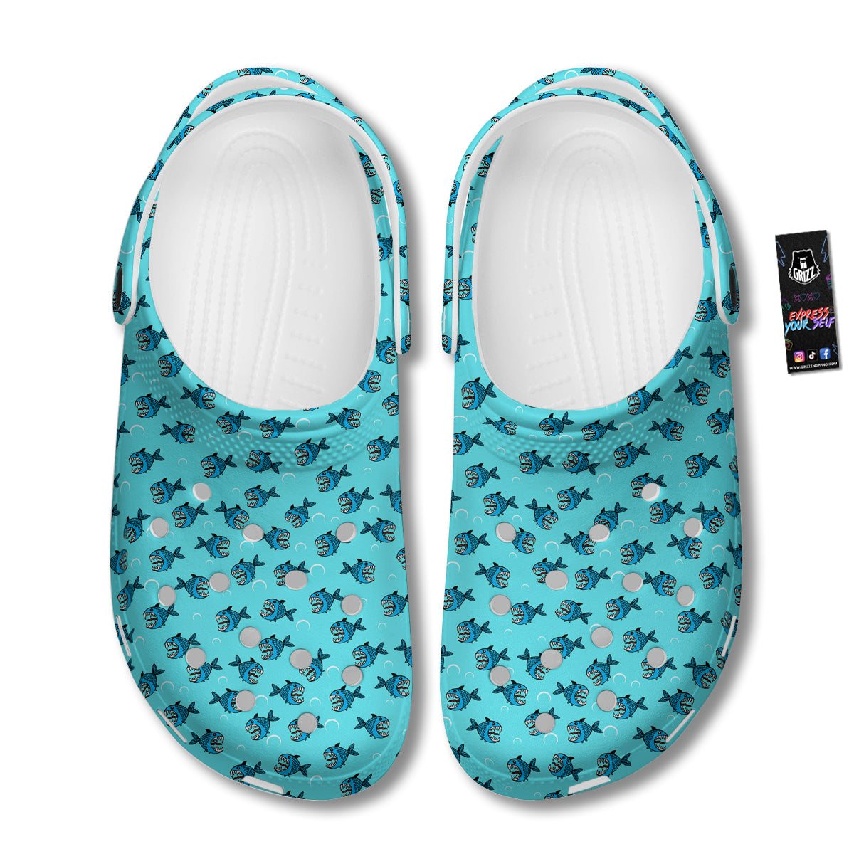 Blue Piranha Print Pattern Clog-grizzshop
