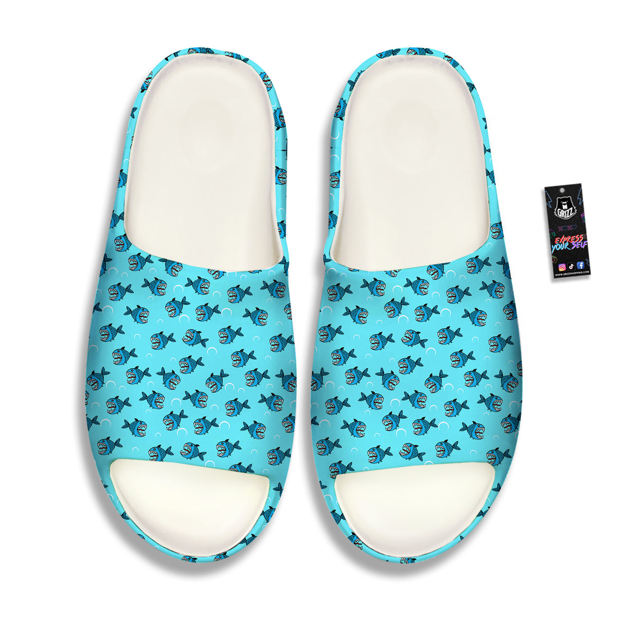 Blue Piranha Print Pattern Sandals-grizzshop