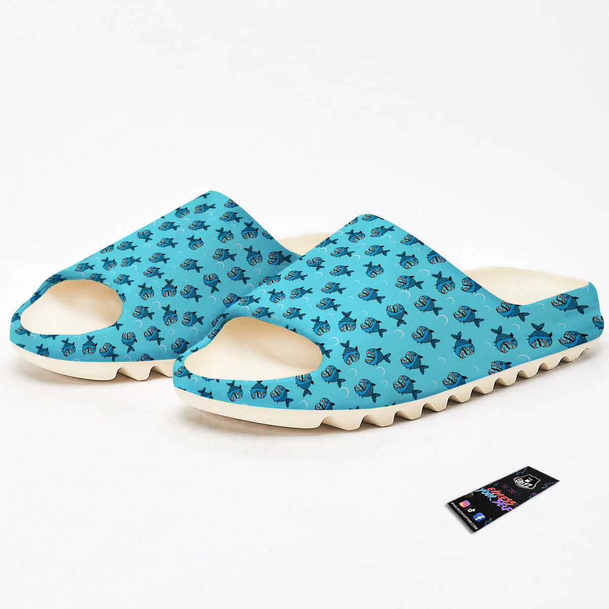 Blue Piranha Print Pattern Sandals-grizzshop