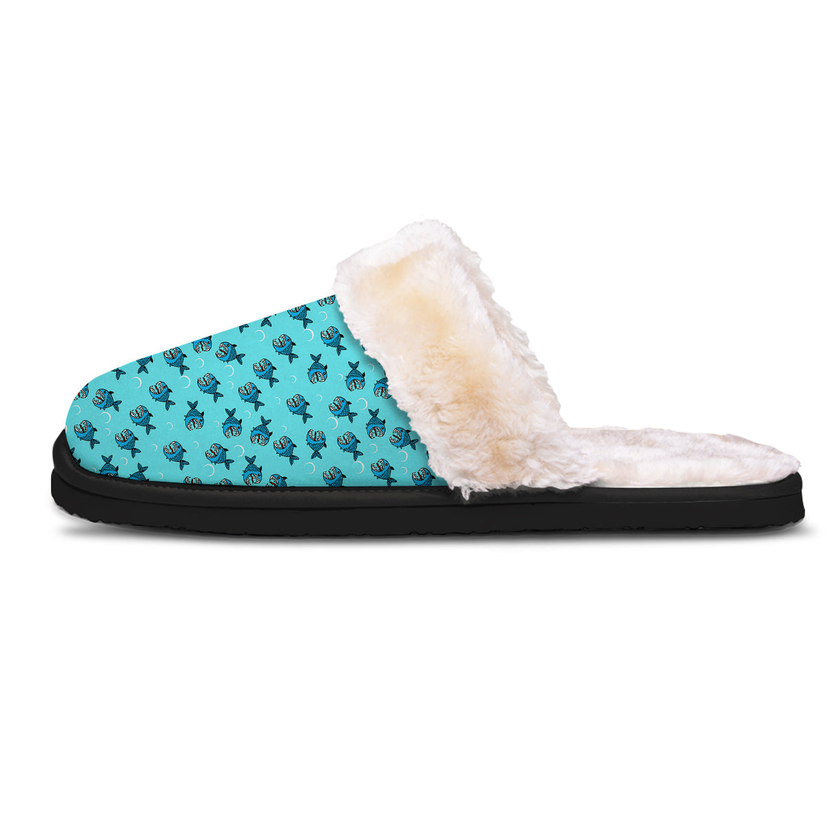 Blue Piranha Print Pattern Slippers-grizzshop
