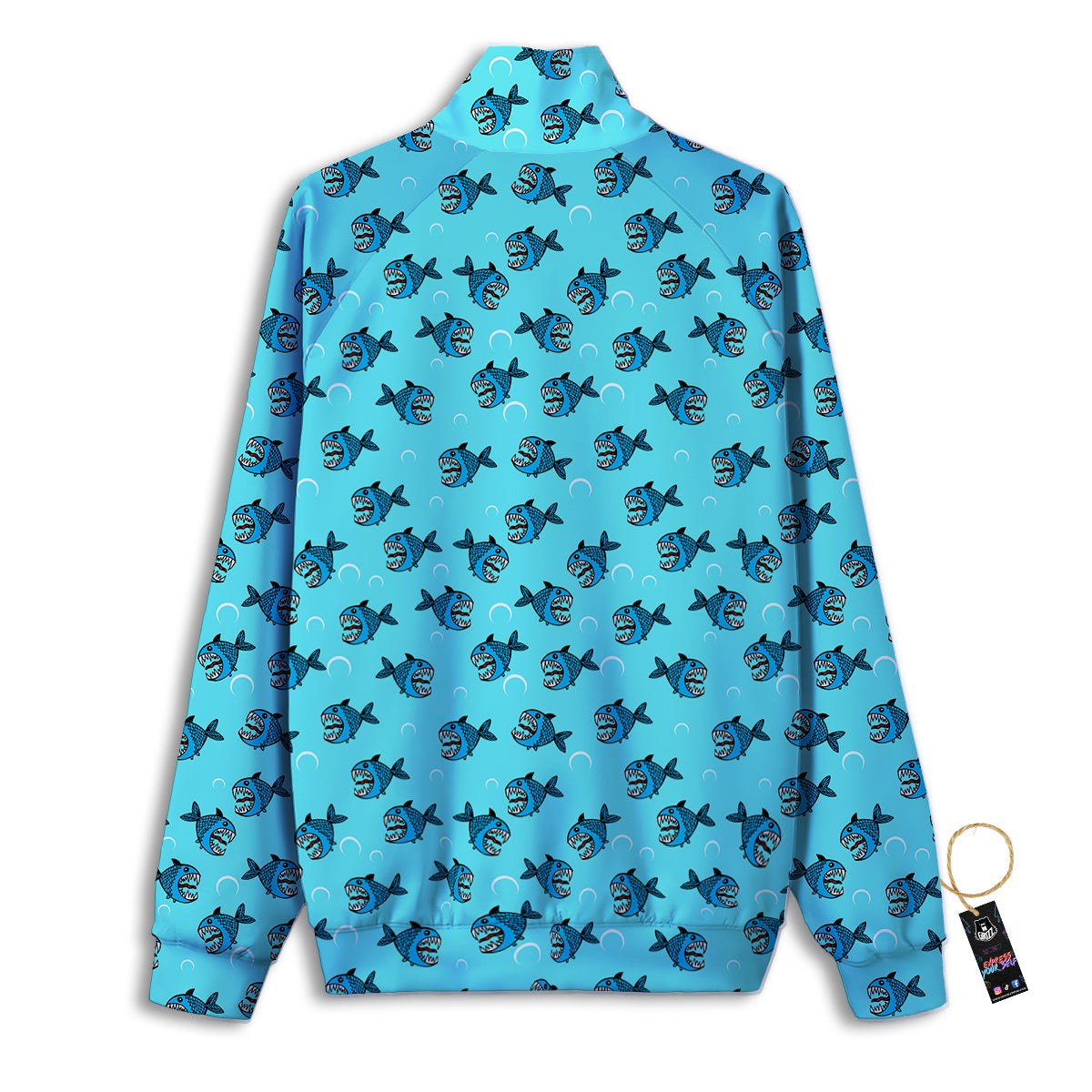 Blue Piranha Print Pattern Track Jacket-grizzshop