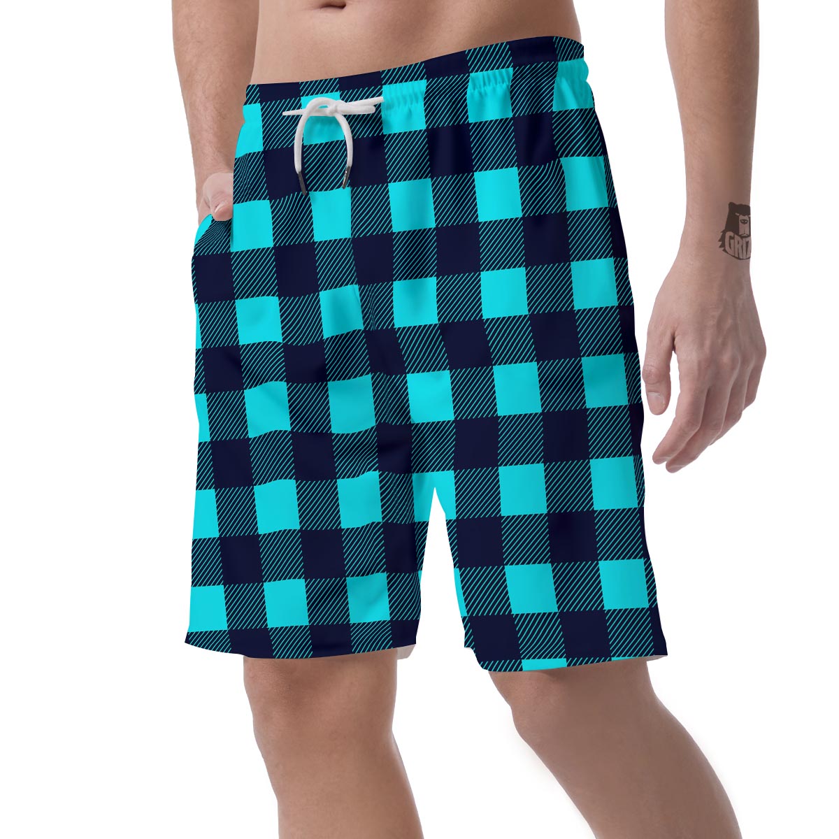 Blue Plaid Print Men's Shorts-grizzshop