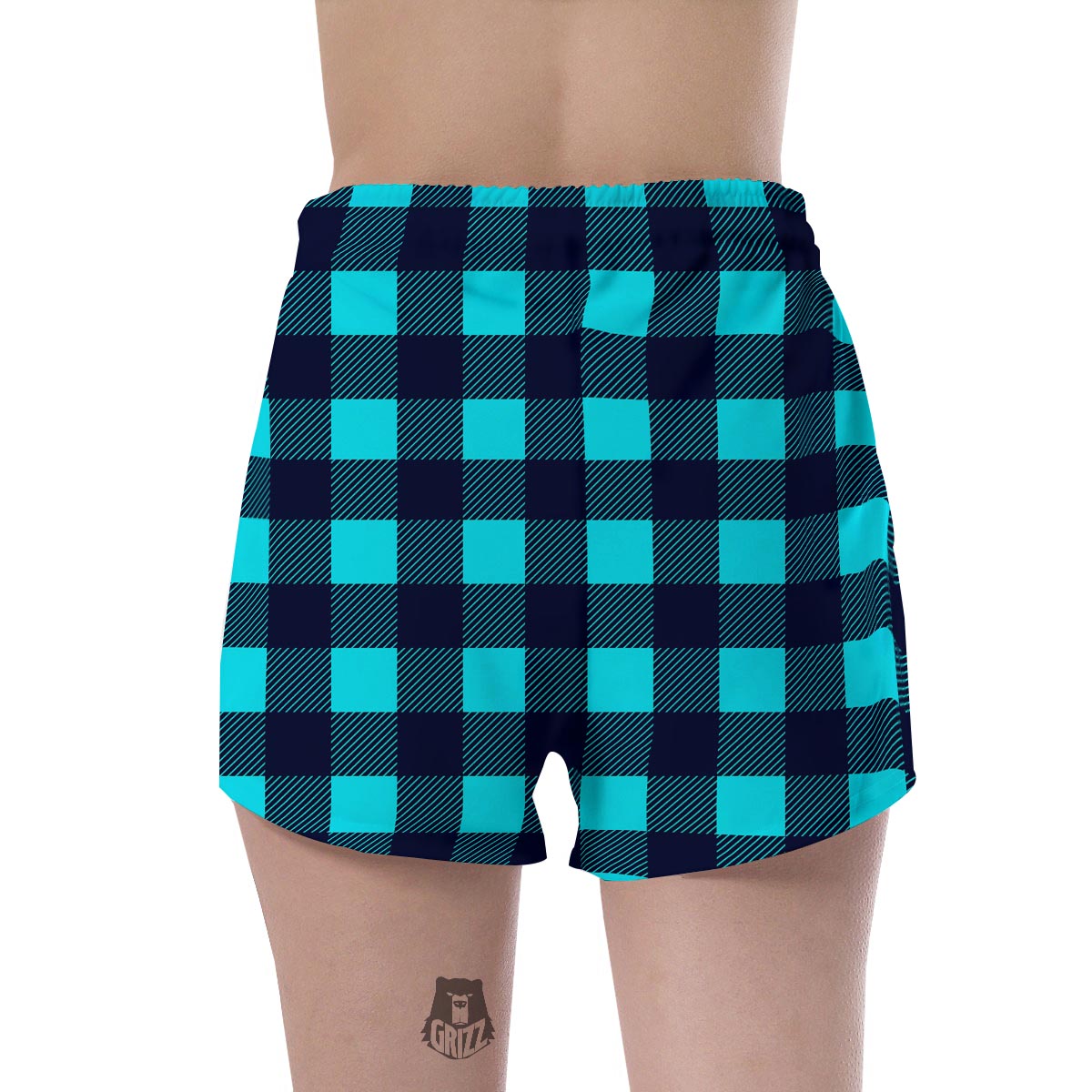 Blue Plaid Print Women's Shorts-grizzshop