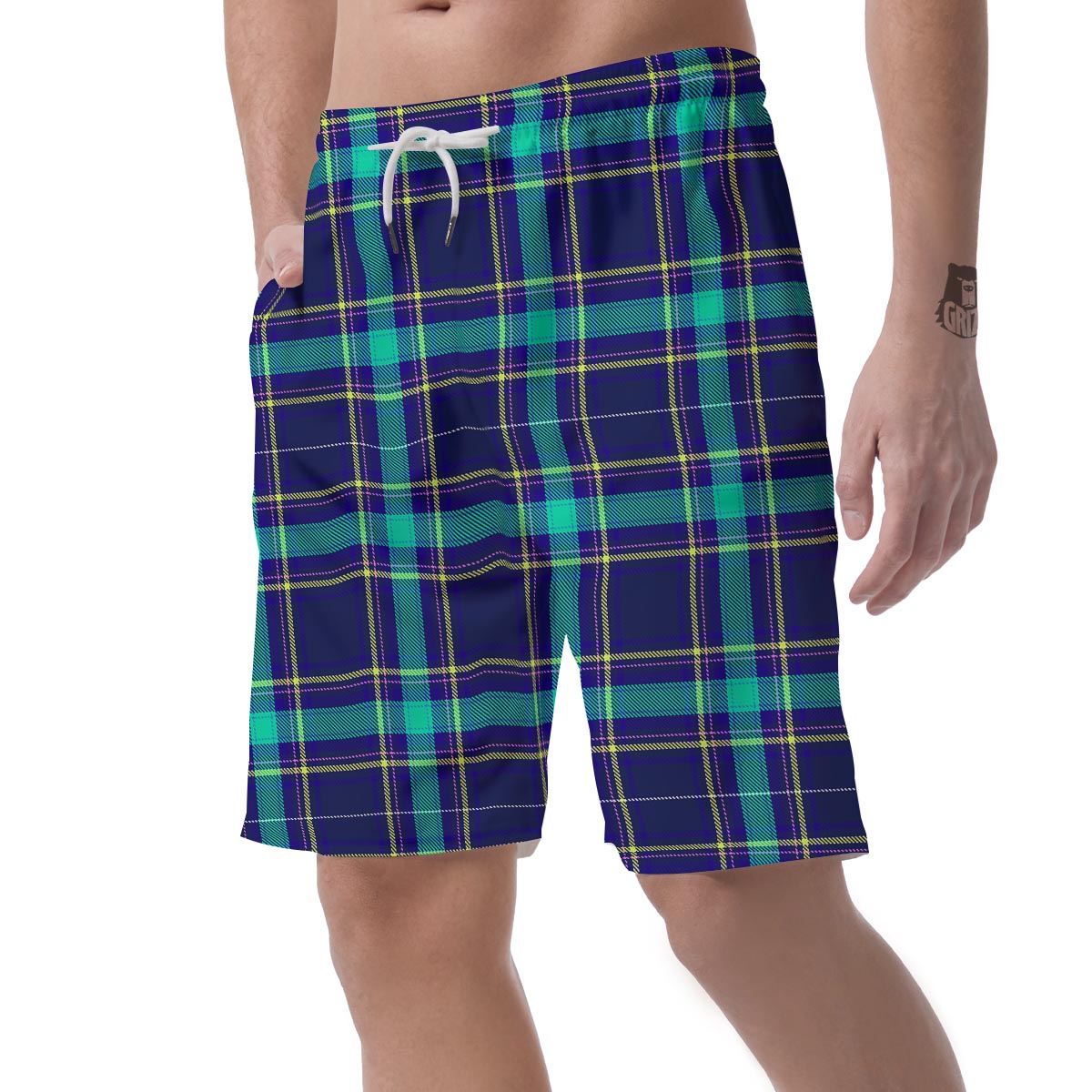 Blue Plaid Tartan Print Men's Shorts-grizzshop