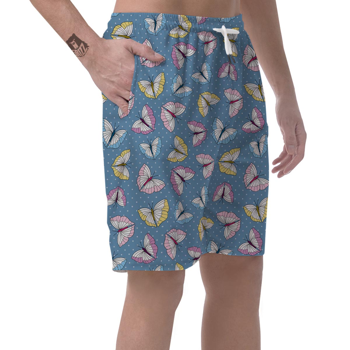 Blue Polka Dots Butterfly Print Men's Shorts-grizzshop