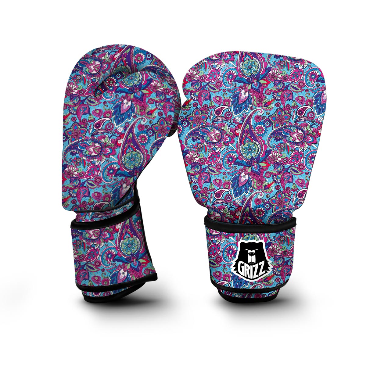 Blue Purple Red Paisley Pattern Print Boxing Gloves-grizzshop