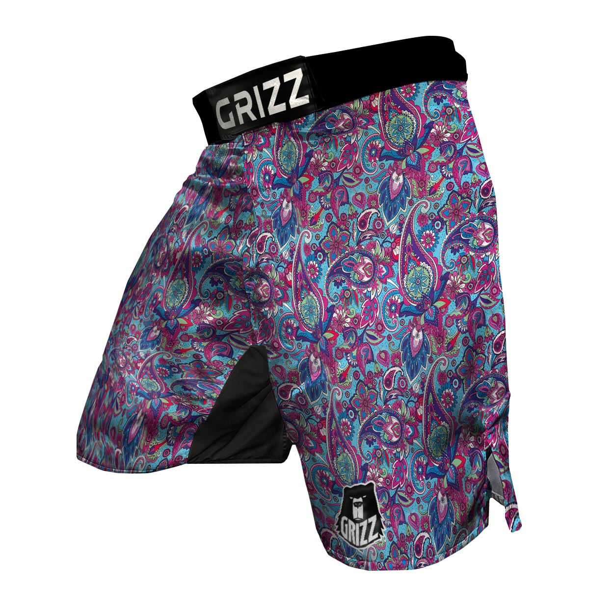 Blue Purple Red Paisley Pattern Print MMA Shorts-grizzshop