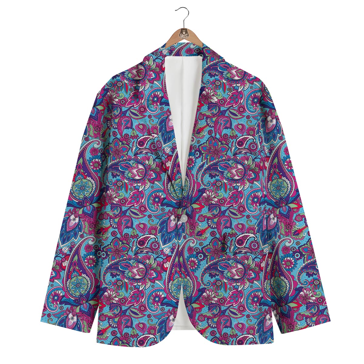 Blue Purple Red Paisley Pattern Print Men's Blazer-grizzshop