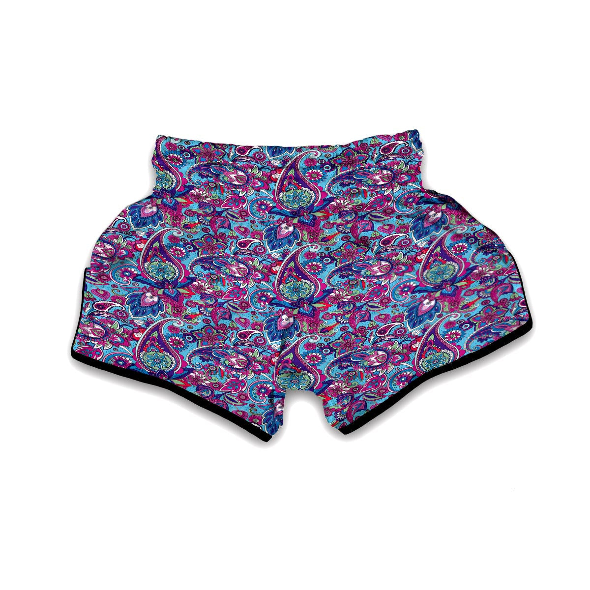 Blue Purple Red Paisley Pattern Print Muay Thai Boxing Shorts-grizzshop
