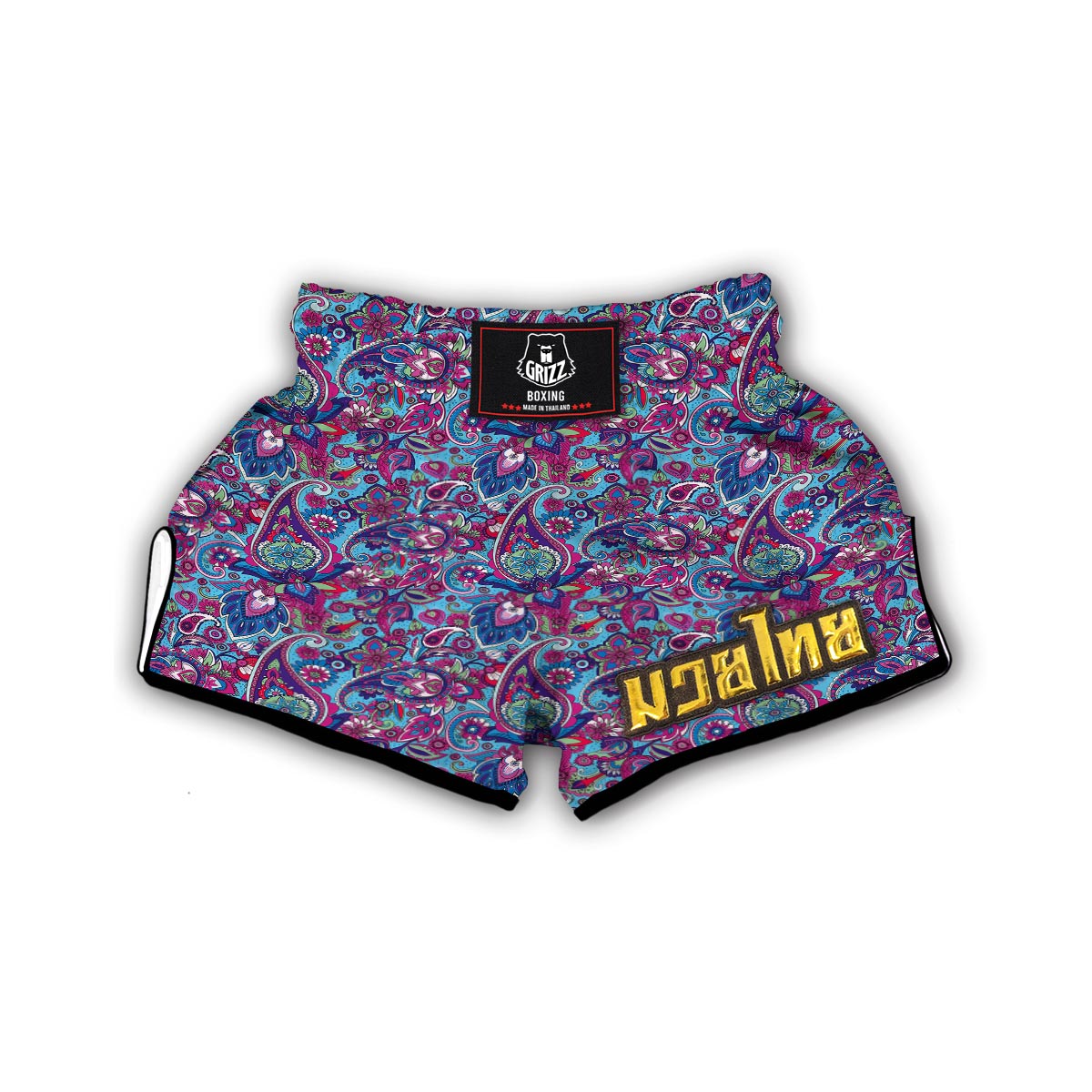 Blue Purple Red Paisley Pattern Print Muay Thai Boxing Shorts-grizzshop