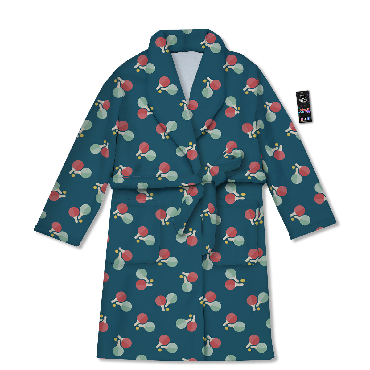Blue Red Pingpong Print Pattern Bathrobe-grizzshop