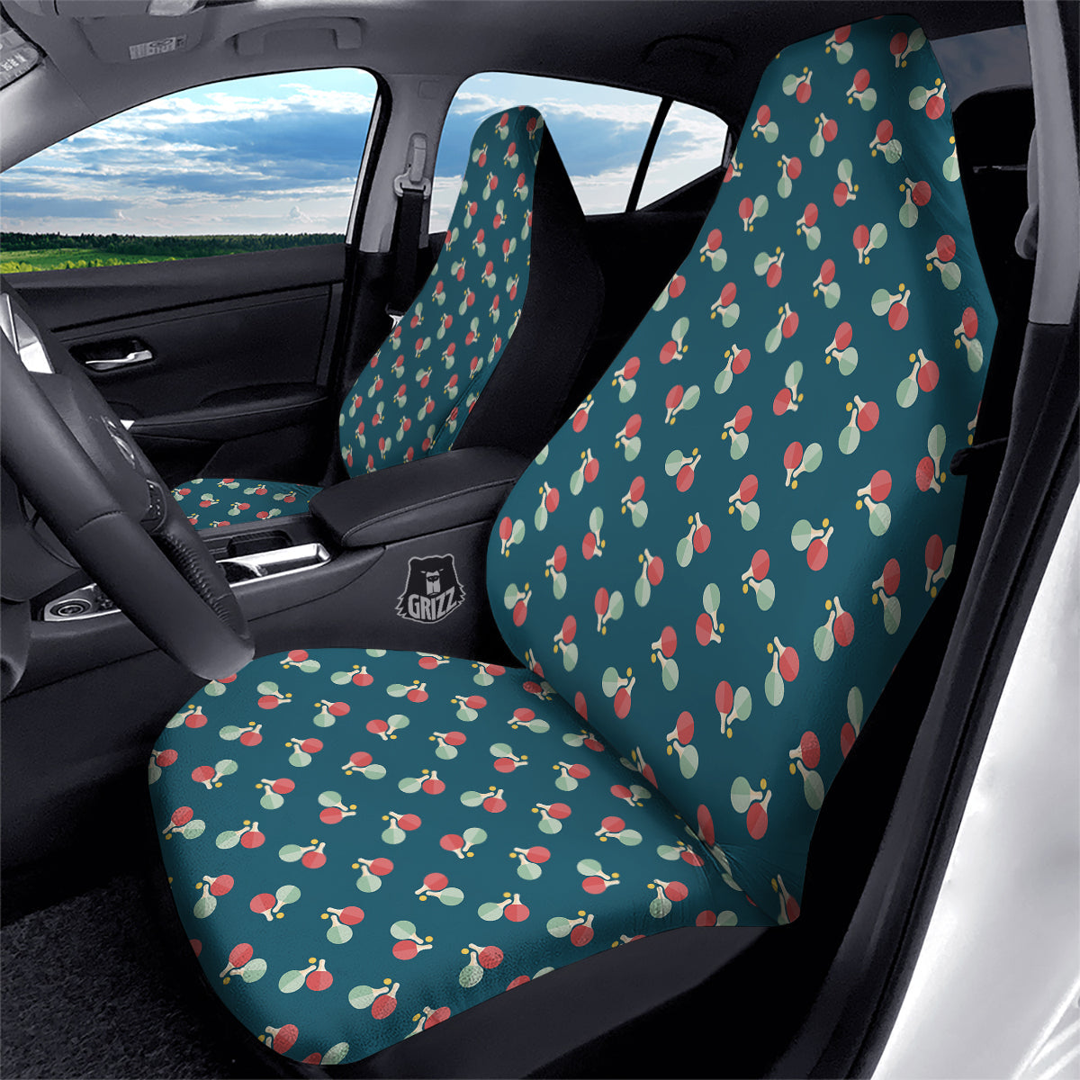 Blue Red Pingpong Print Pattern Car Seat Covers-grizzshop