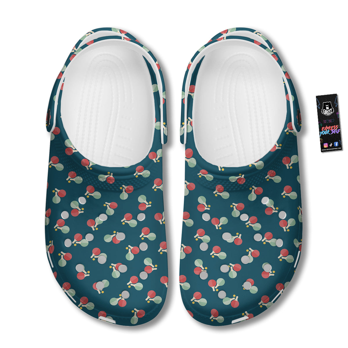 Blue Red Pingpong Print Pattern Clog-grizzshop