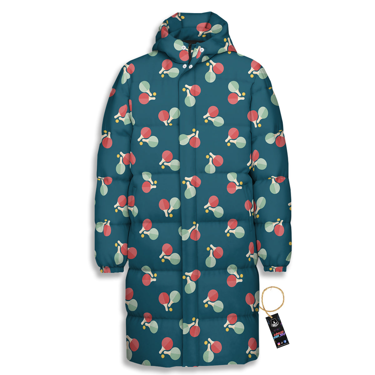 Blue Red Pingpong Print Pattern Long Down Jacket-grizzshop