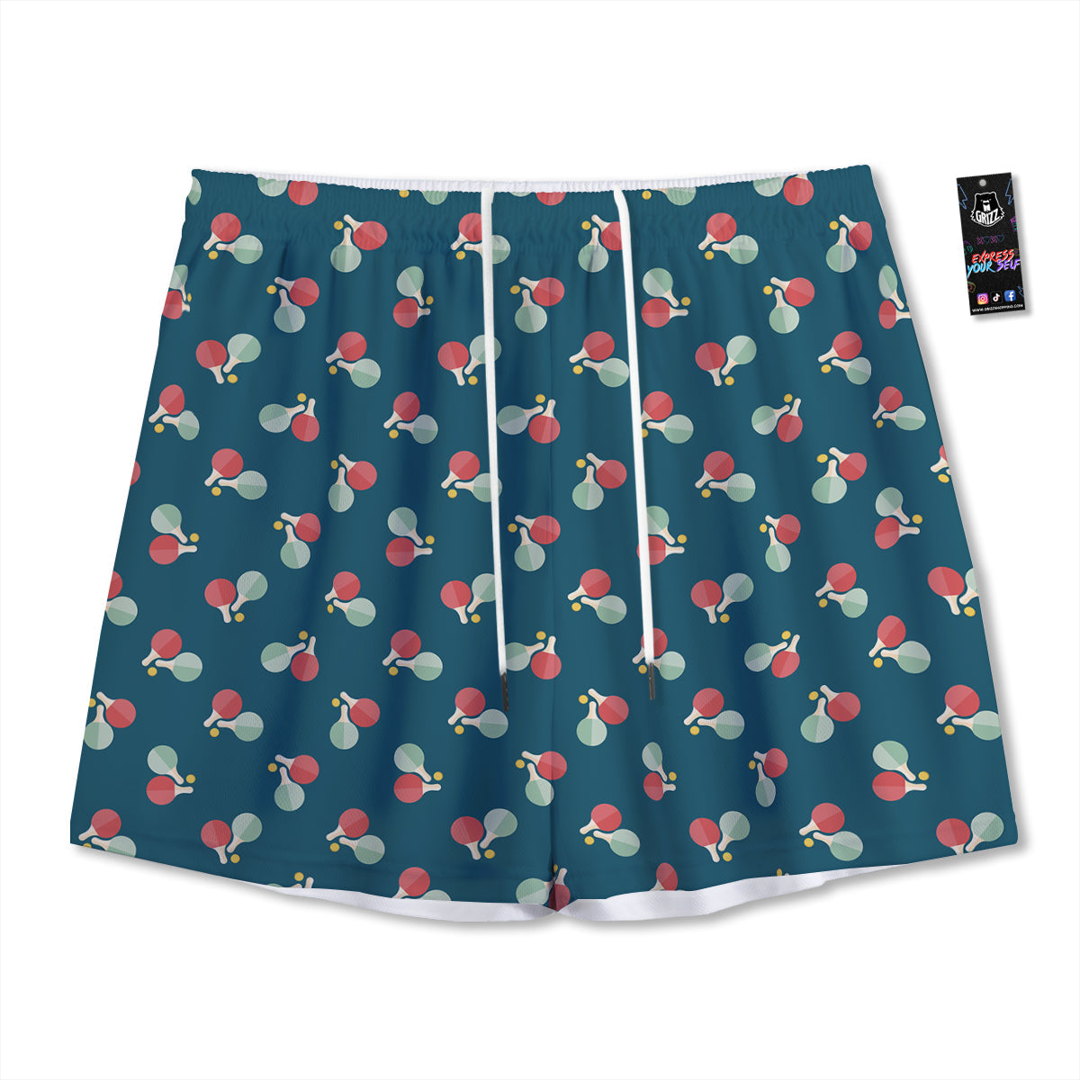 Blue Red Pingpong Print Pattern Mesh Shorts-grizzshop