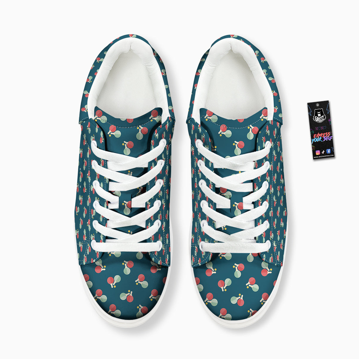 Blue Red Pingpong Print Pattern Platform Shoes-grizzshop