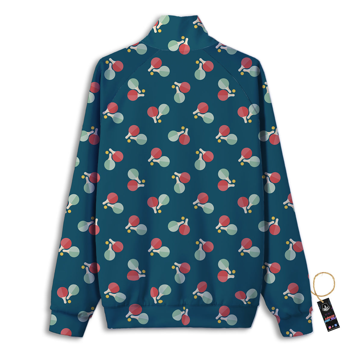 Blue Red Pingpong Print Pattern Track Jacket-grizzshop