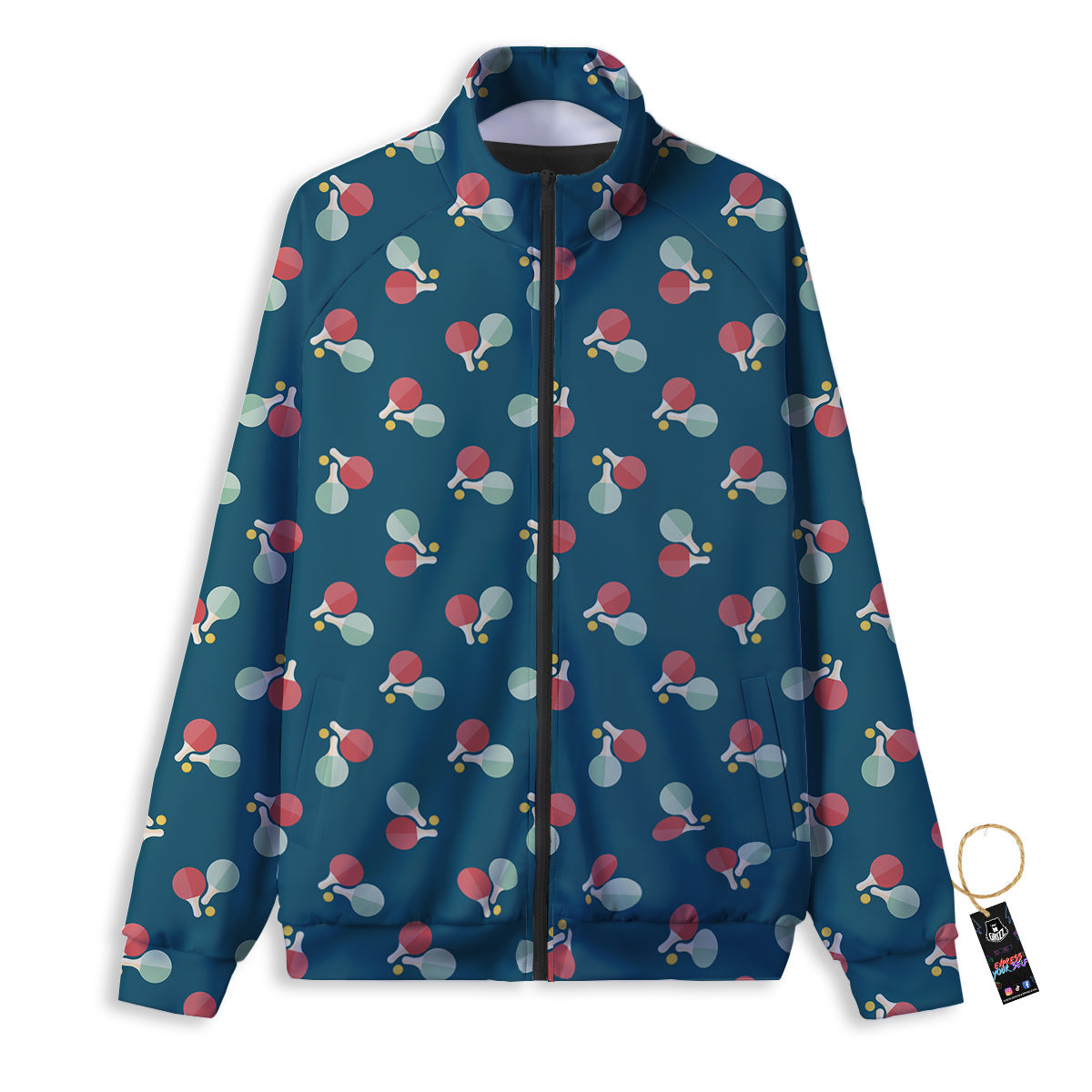 Blue Red Pingpong Print Pattern Track Jacket-grizzshop