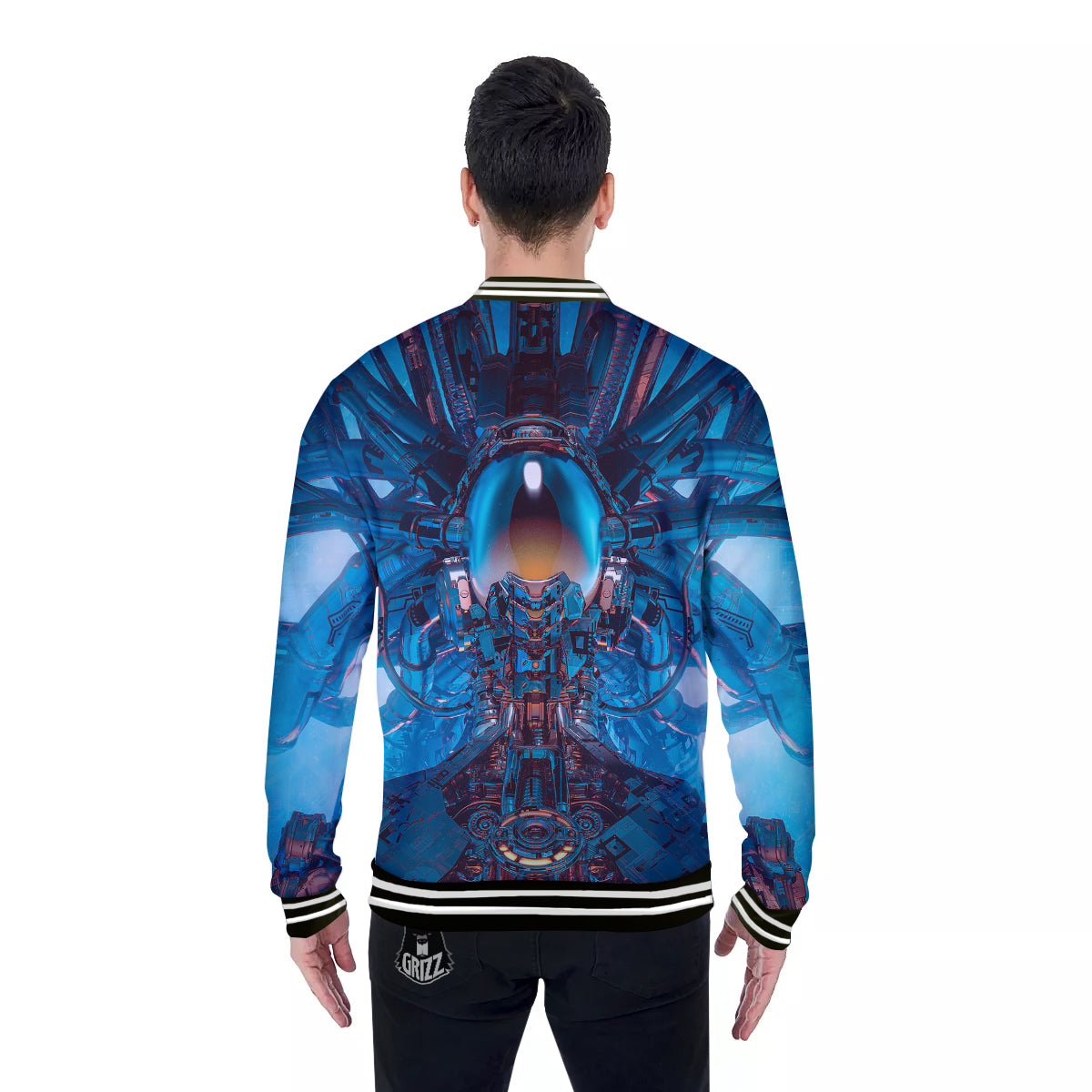 Blue Robot Cyberpunk Print Baseball Jacket-grizzshop